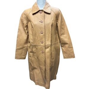 Via Accenti Expertly Tailored Tan Leather Trench‎ Coat Size 14W